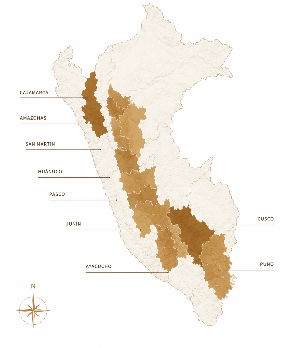 Mapa del Perú cafetalero — regiones de origen